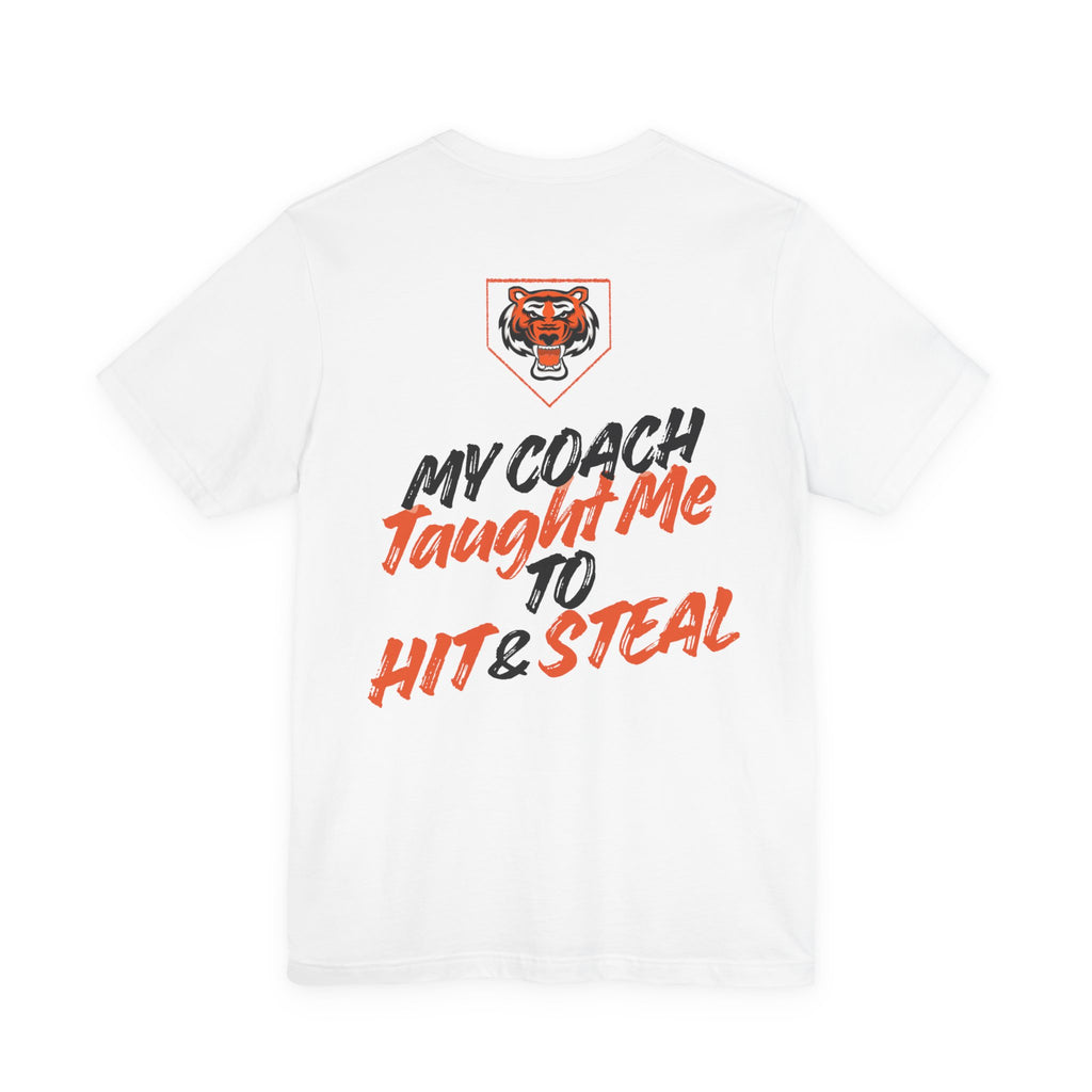 Coach T‑Shirt — "My Coach Taught Me to Hit & Steal" Baseball Tee