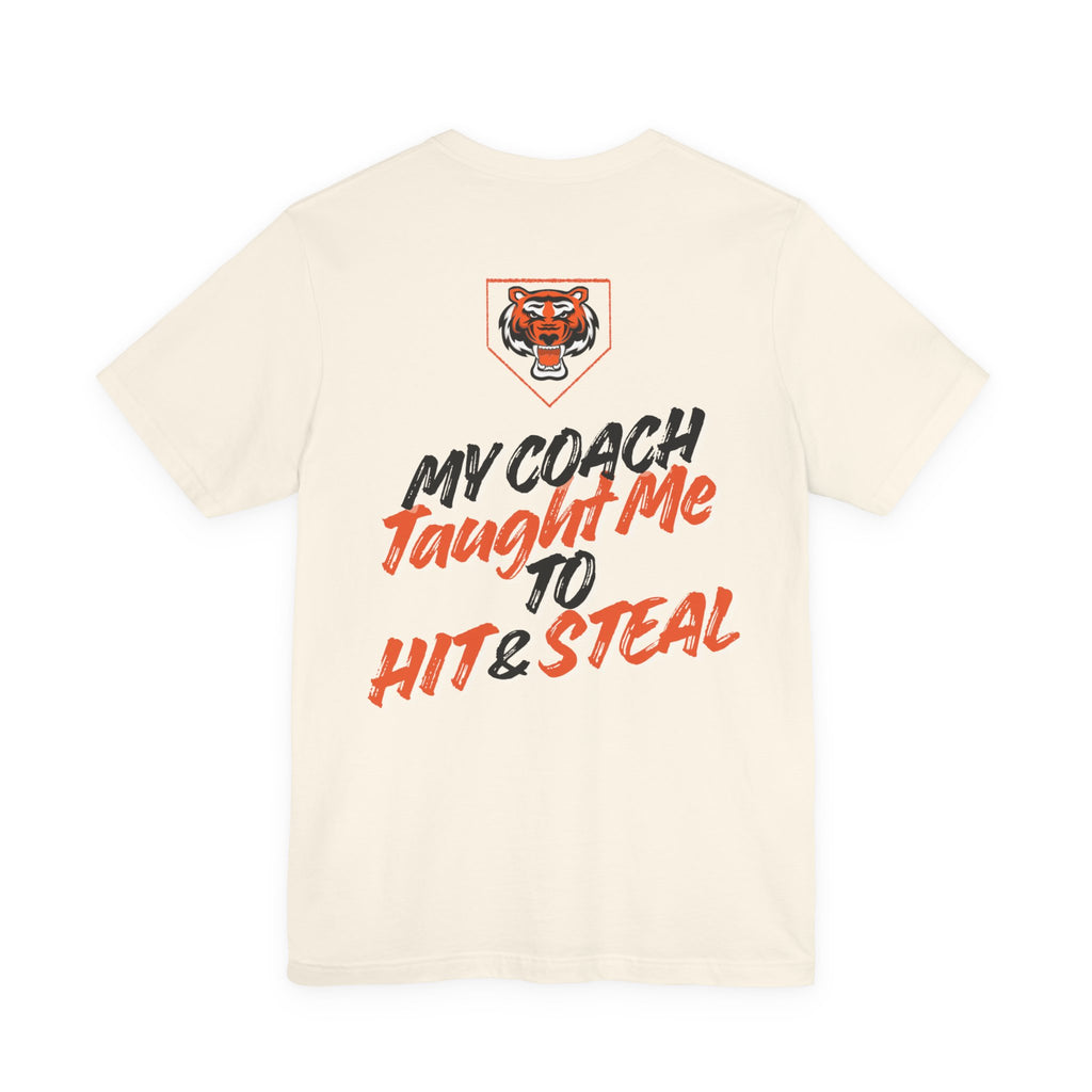 Coach T‑Shirt — "My Coach Taught Me to Hit & Steal" Baseball Tee
